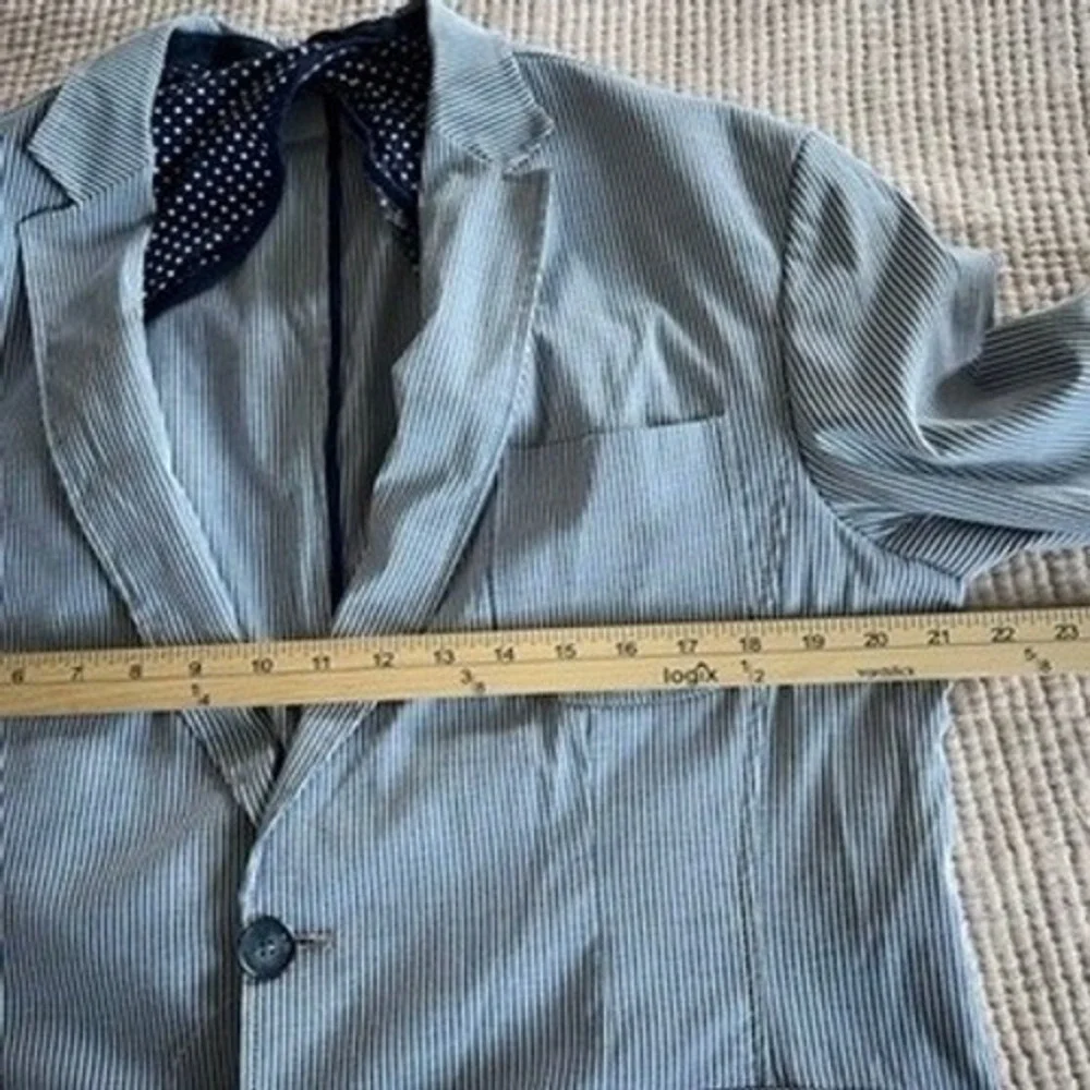 XM Collection Blazer Men Large Blue Pinstripe Seersucker Sport Coat Italy Preppy